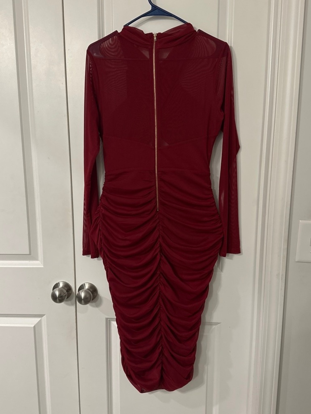 Burgundy evening dress.